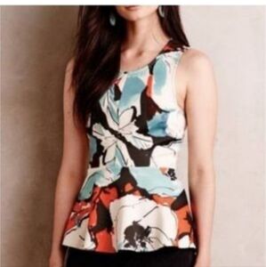 Akemi and Kin from Anthropologie floral sleeveless peplum top medium euc